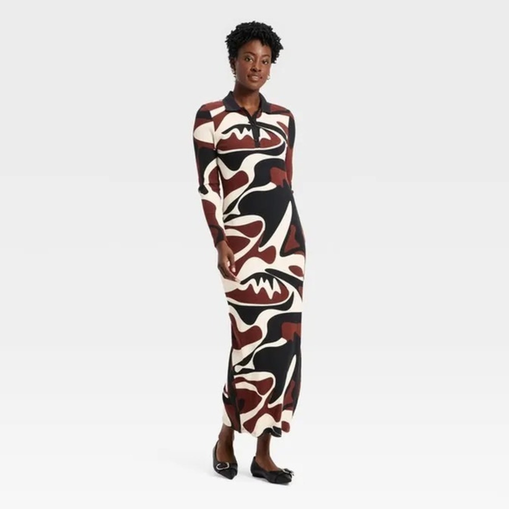 Target Black History Month Brown Cream Black Abstract Artsy Maxi Dress Size XS